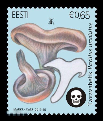 ПОЧТОВАЯ МАРКА «ФЛОРА. ЯДОВИТЫЕ ГРИБЫ. ТОНКАЯ СВИНУШКА» ЭСТОНИЯ, 2017(20013)