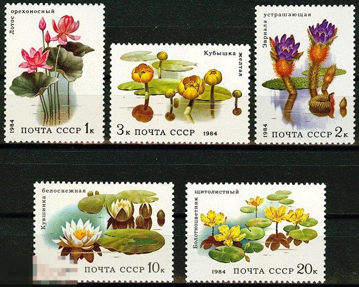 ПОЧТОВЫЕ МАРКИ «ВОДНЫЕ РАСТЕНИЯ» СССР, 1984. Полная серия из 5 марок.(3204)