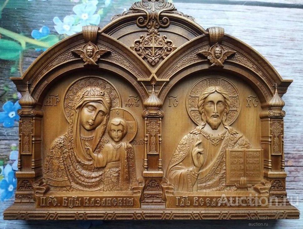 Венчальная пара. Господь Вседержитель и Божия Матерь. Икона резная. НАТУРАЛЬНОЕ ДЕРЕВО