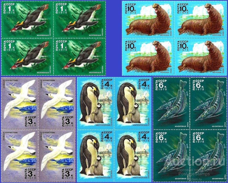 1978 СССР 4846-50 (Z 4792-96) Фауна Антарктиды (квартблоки)** MNHOG (ЧБН)