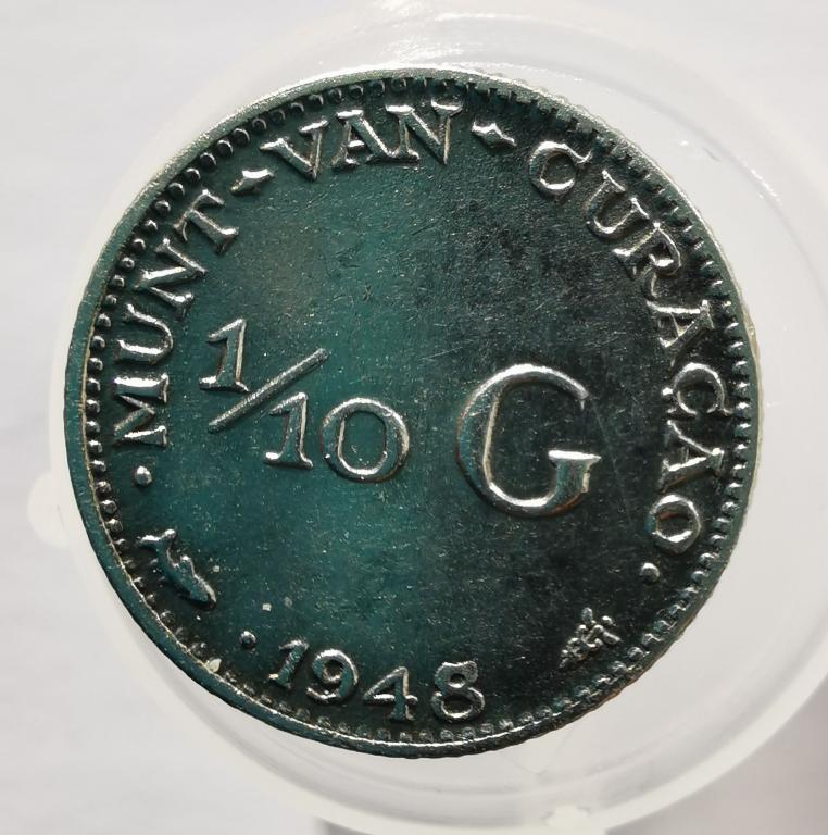 Кюрасао 1/10 гульдена 1948 один год-тип серебро