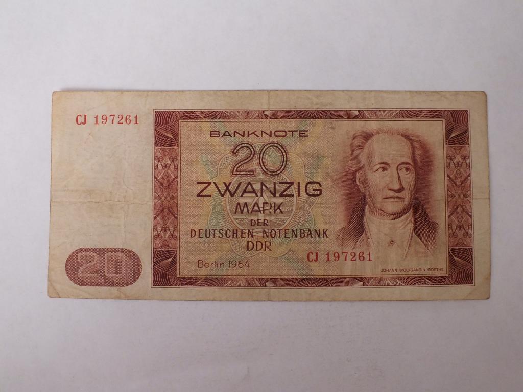 Купюра Банкнота Германия 20 марок 1974 ГДР А 28  Состояние