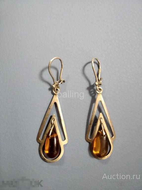 серьги  серебро 875 пр  звезда  ссср янтарь 