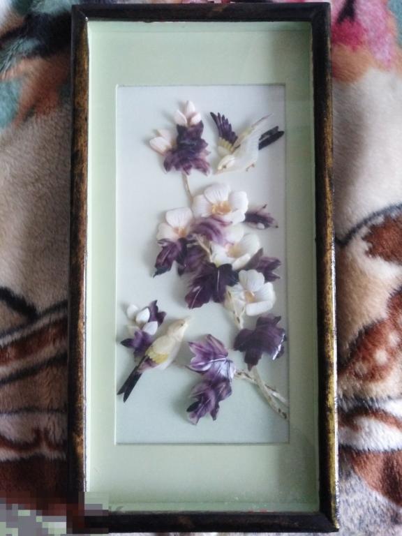 Картина из перламутра "Птицы -встреча"Китай. Ручная работа