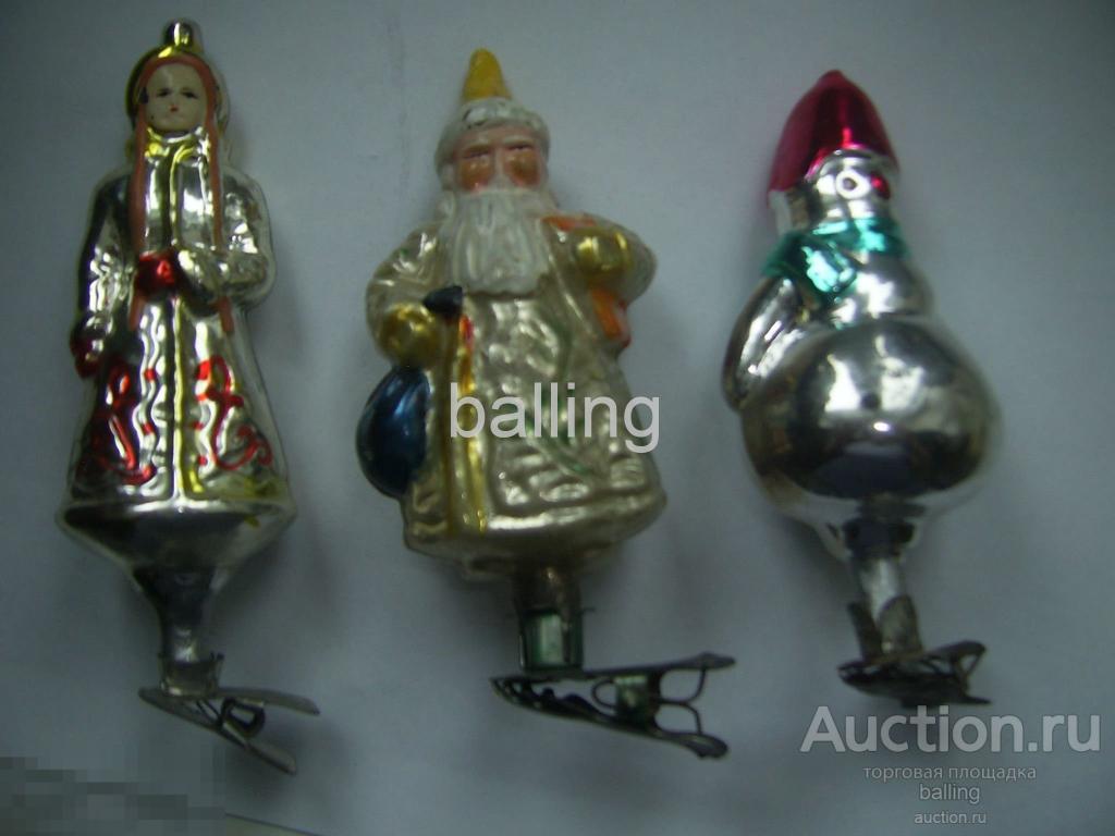 Елочная игрушка дед мороз снегурочка снеговик  СССР 