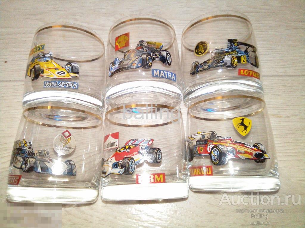 Стаканы цветное стекло. Гоночные автомобили 