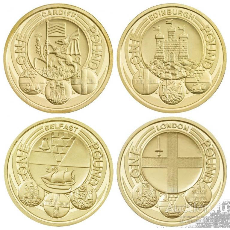 Великобритания 1 фунт, 2010 - 2011 Столицы регионов - набор 4 монеты XF-UNC