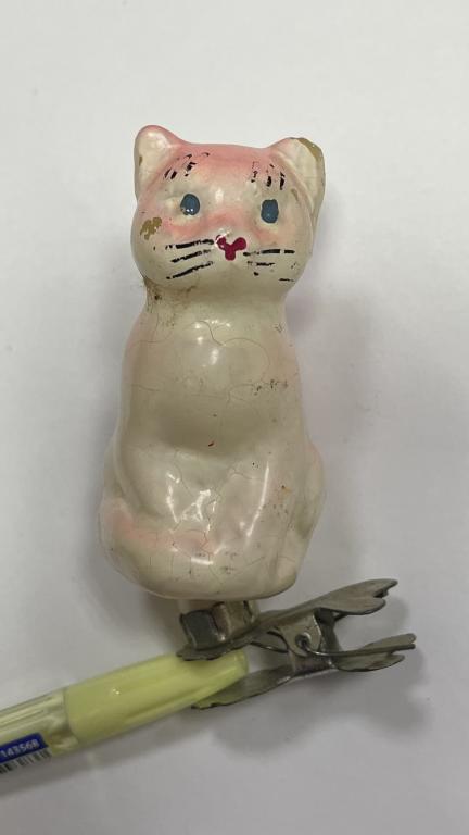 Новогодняя елочная игрушка Кот кошка Муренка Серебряное копытце на прищепке 7 см СССР