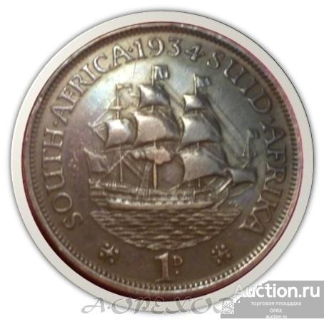 1 пенни 1934 Южная Африка (холдер)