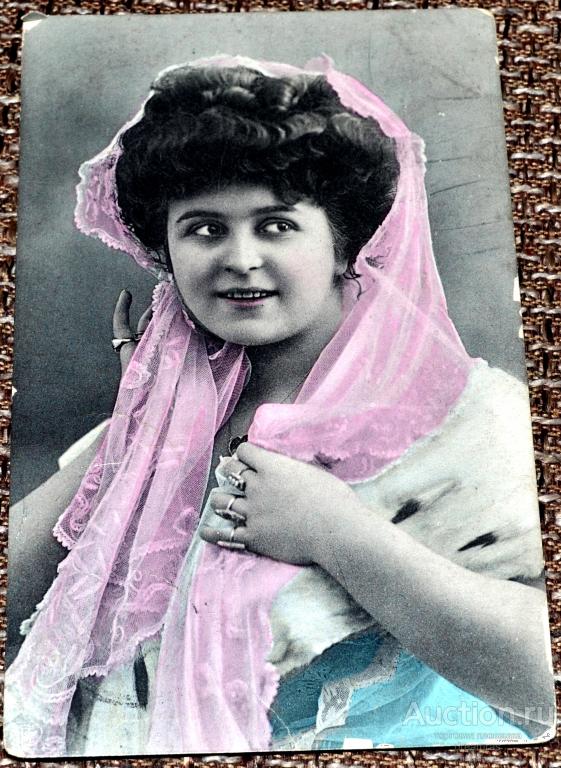 Открытка мода девушка в платке 1911 год штемпель Екатеринбург Гребневой