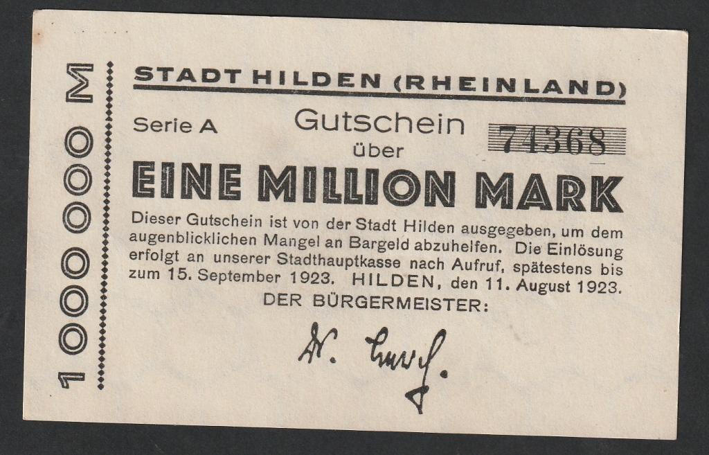 Германия, 1 миллион марок 1923 года, Хильден