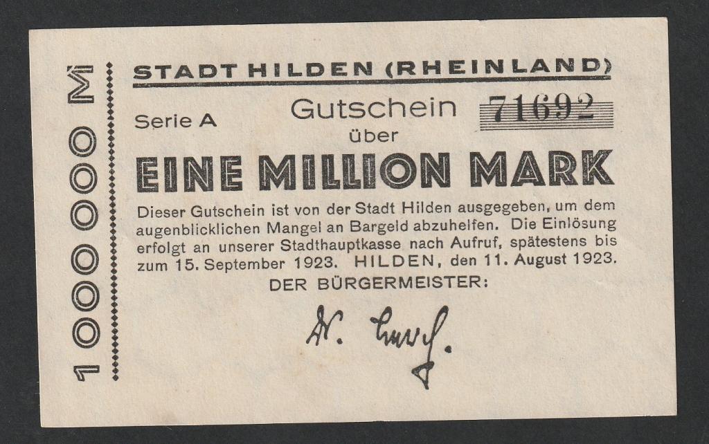 Германия, 1 миллион марок 1923 года, Хильден