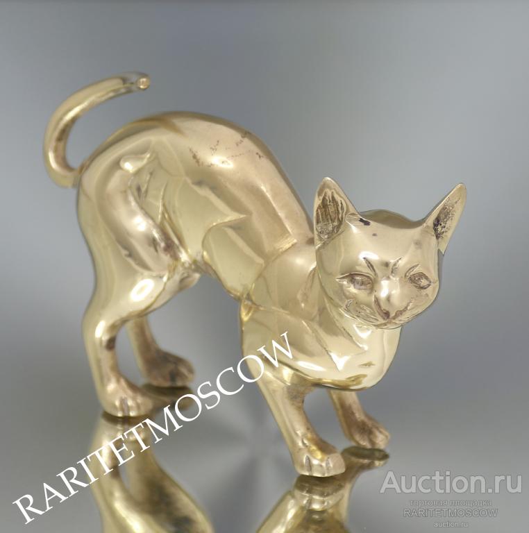 Кот кошка антикварная статуэтка бронза латунь Англия 52
