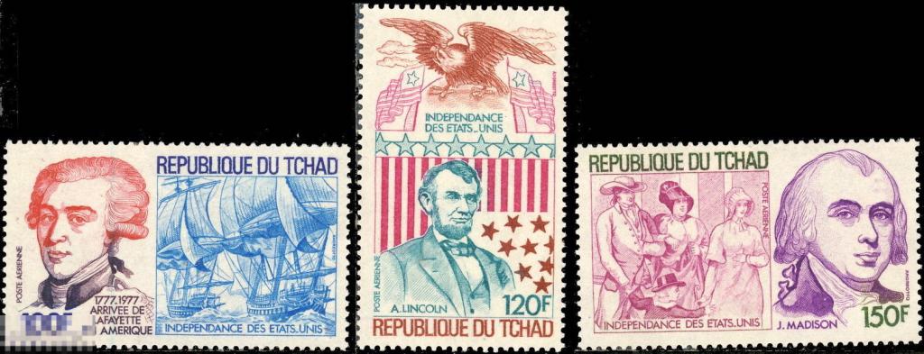 Чад 1977 200 лет США Линкольн Mi 789-791 п.с. ** 