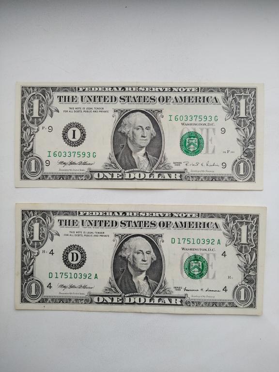 1 доллар сша (2 боны), 1995 и 1999 годов XF и aUNC