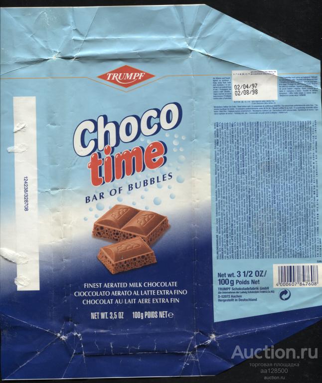 обертка этикетка шоколад ю TRUMPF Choco time BAR OF BUBBLES Milk