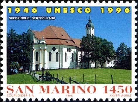 Сан-Марино 1996 г.   50 лет ЮНЕСКО . Паломническая церковь, Германия **  Mi 1681   ЧБН
