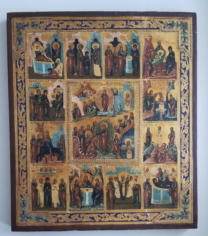 Икона Воскресение Христово с двенадцатью праздниками, Палех, к.19-н.20 вв., Состояние!
