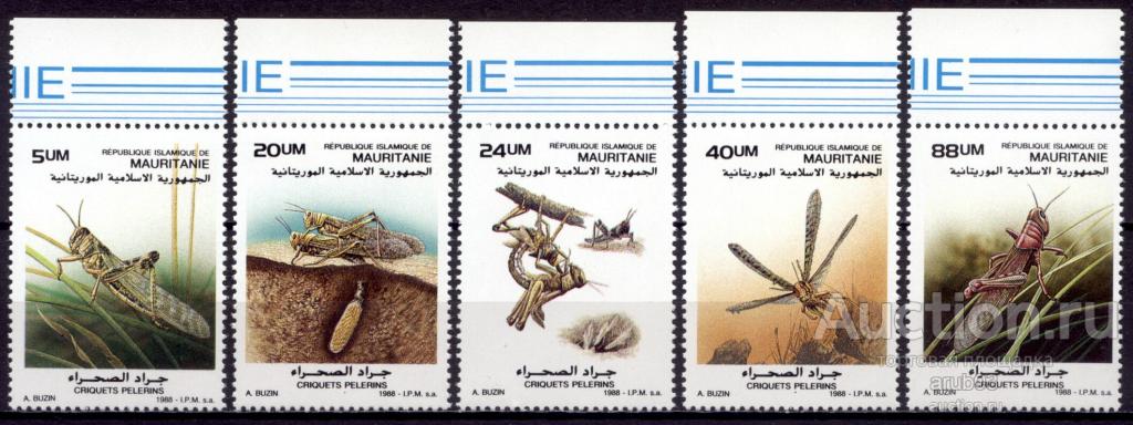 - Мавритания 1988 Фауна Насекомые Перелетная саранча сер5мар** Mi # 950-954 |F2-43|