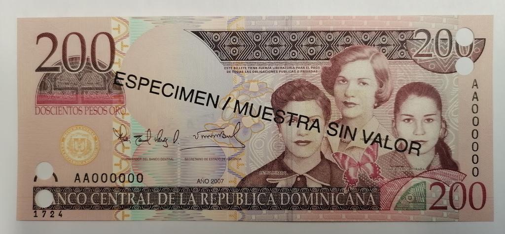 ДОМИНИКАНСКАЯ РЕСПУБЛИКА. Доминикана  Образец 200 песо 2007  P#178s  UNC
