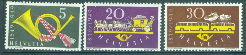 Швейцария 1949 г. 100 лет почте Швейцарии негашеная**