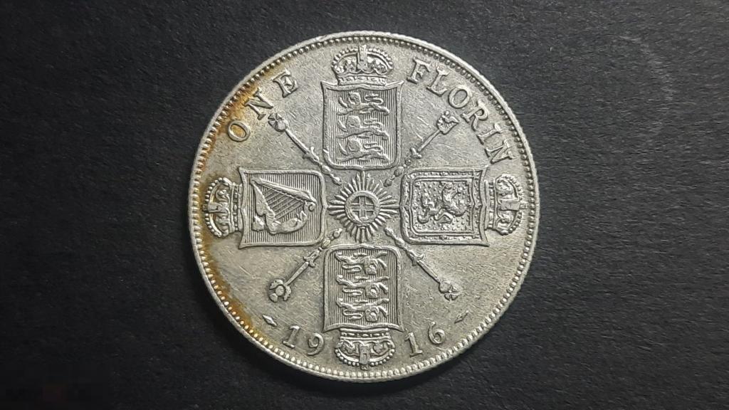 (WG) 2 Шиллинга Флорин 1916 Англия  серебро (ДЮ) из коллекции состояние 