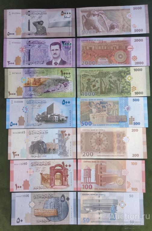 Сирия 50, 100, 200, 500, 1000, 2000, 5000 фунтов  полный набор UNC
