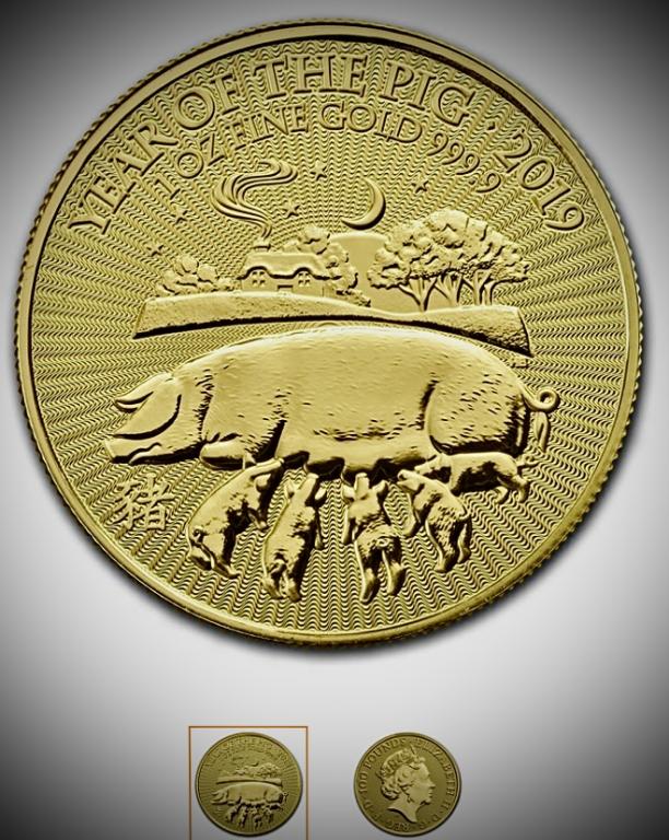 Великобритания 100 фунтов год свиньи королевский монетный двор  2019 год