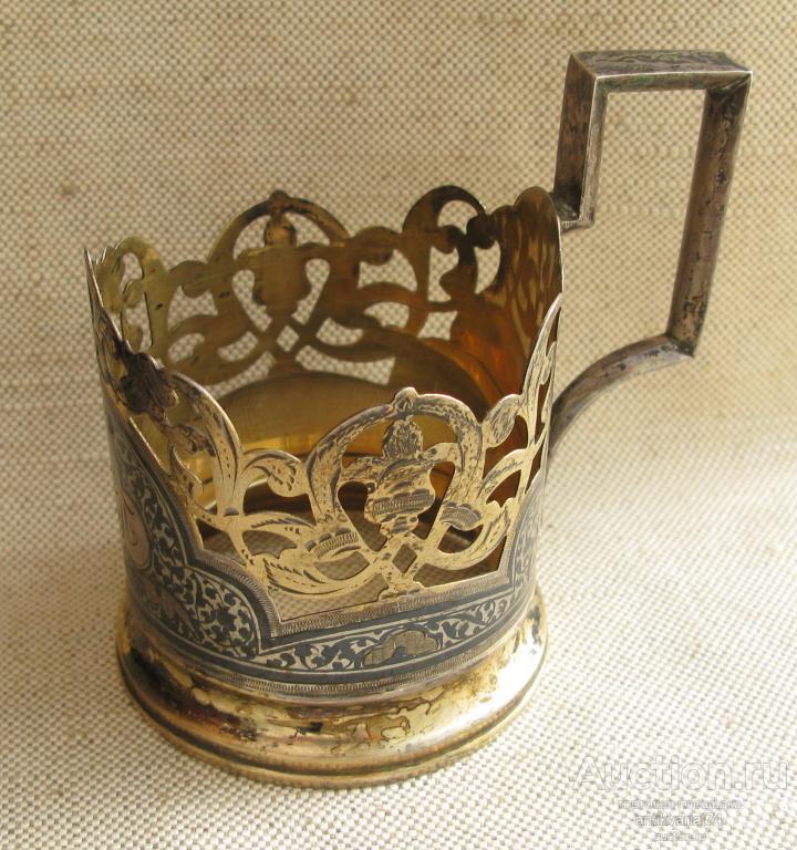 Подстаканник, серебро 875 проба, позолота, чернь, Кубачи, 91.6грамма, 94мм.