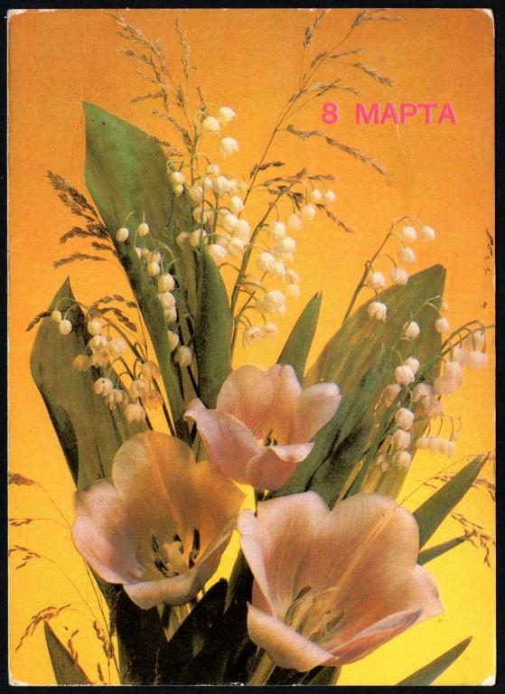 8 Марта! цветы И. Дергилев. 1990 тир. 31 млн.  подписана