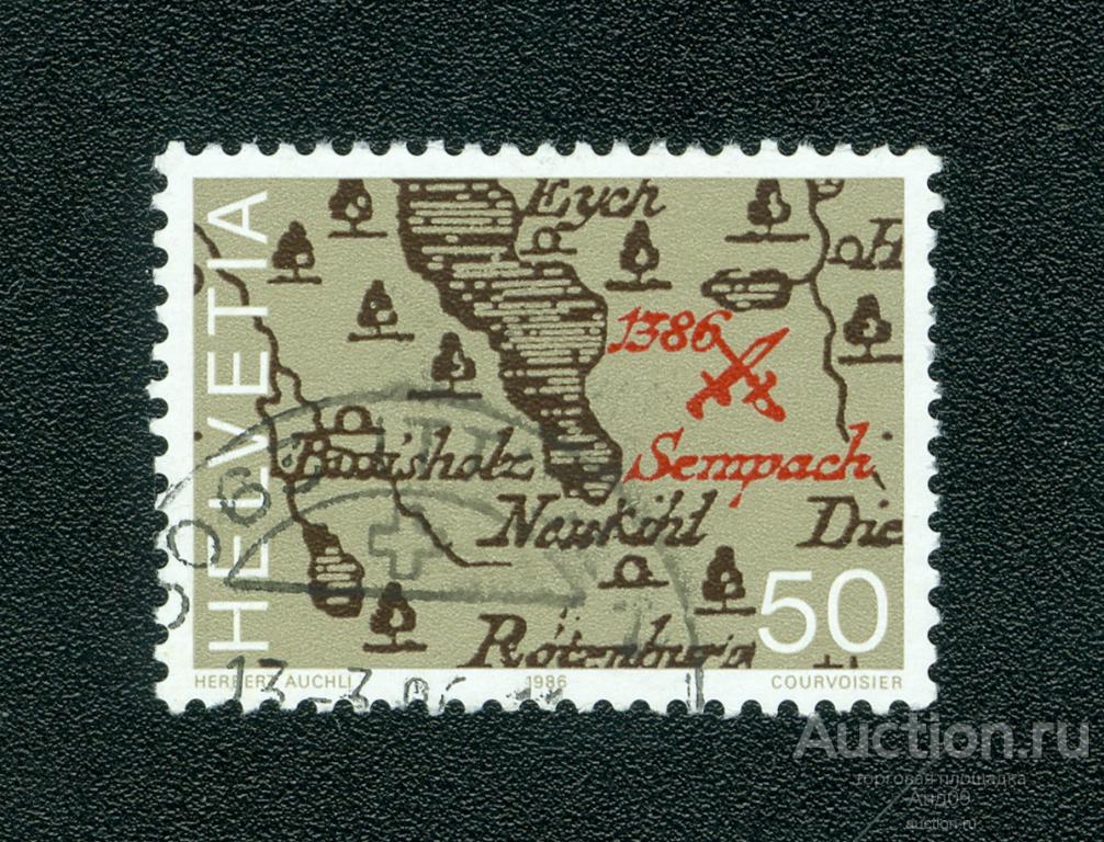 1986 г. Швейцария - Карта с местом битвы при Семпахе (0526f)