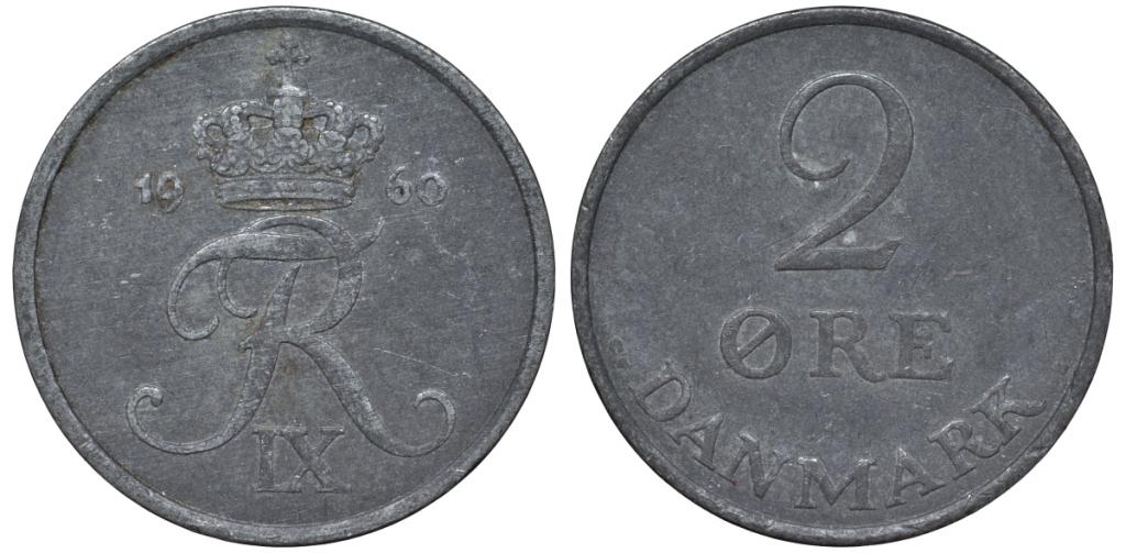 Дания 2 эре 1960 Фредерик IX цинк 38-644