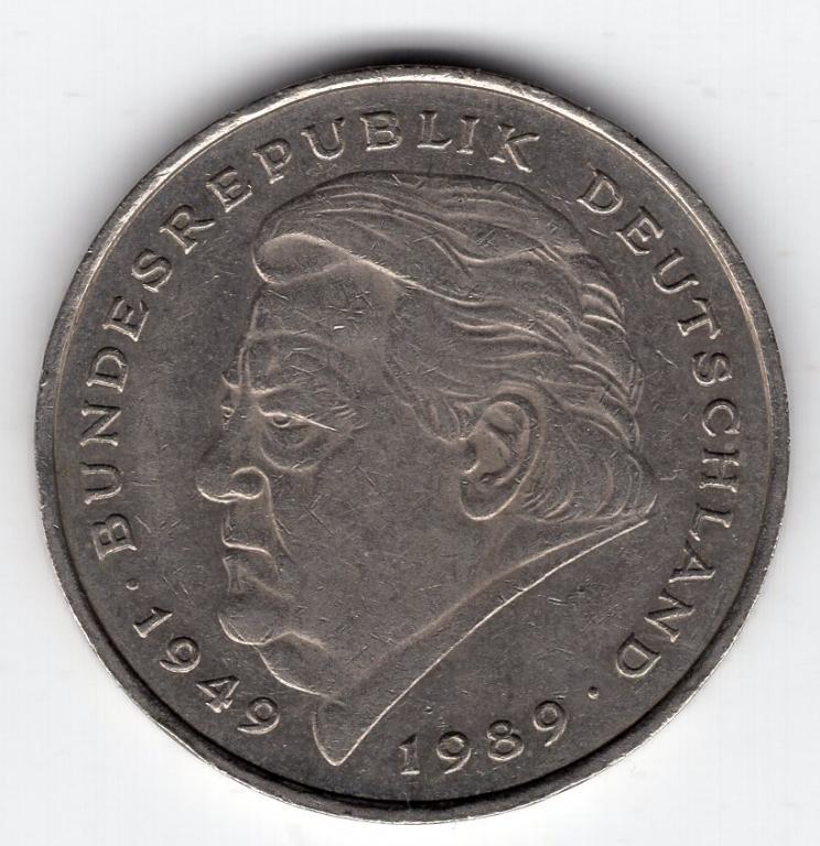 2 марки - Германия (ФРГ) - 1990 J - Франц Йозеф Штраусс - KM#175