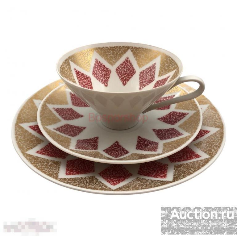Чайное трио "Ромбы", 1960-1970 гг, фарфор, роспись, Lichte, Германия 