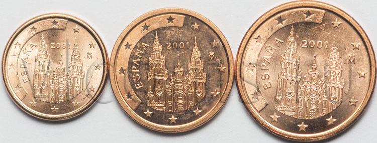Испания набор 3 монет 2001 1 2 5 центов UNC 88811