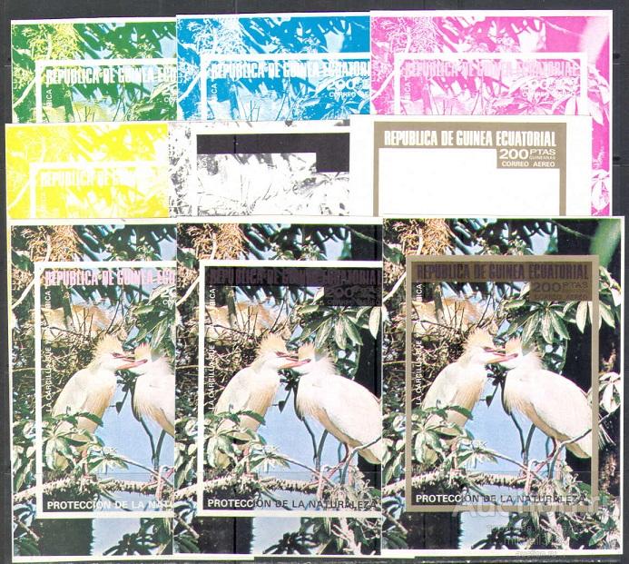С0752 ✅ Фауна Птицы 1976 Экваториальная Гвинея 9Блоков б/з ** Пробы цвета