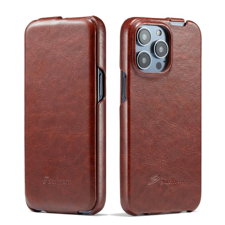 Кожаный чехол с вертикальным флипом для iPhone 14 Pro Max Fierre Shann (Brown)
