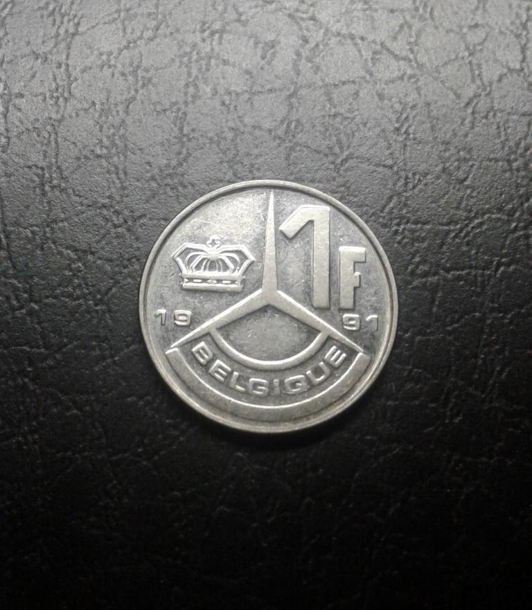 1 франк, 1991 г. Бельгия, Надпись на французском - 'BELGIQUE' ,  (1Б55)