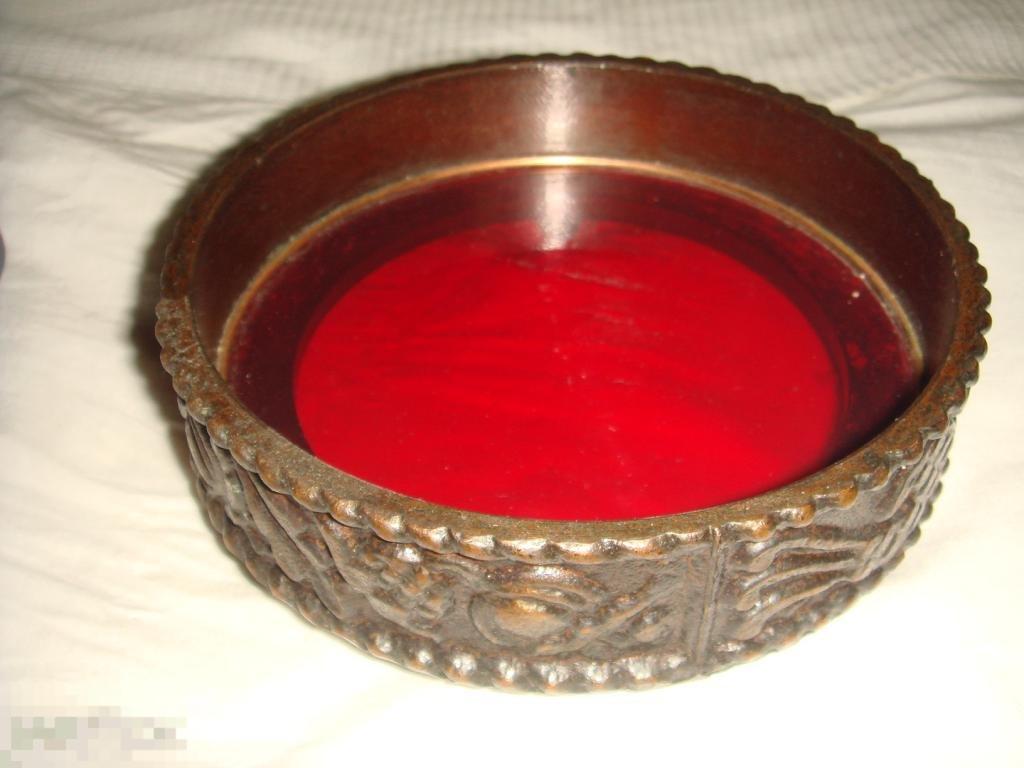 Конфетница жар птица (мельхиор+крас.стекло) СССР. (пос.10). 