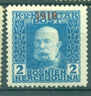 Австрия 1918, г.  выпуск для Боснии и Герцеговины надпечатка негашеная* (клей, след наклейки)
