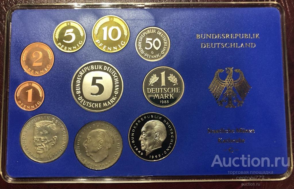 ФРГ, Германия набор монет 1983 год G (10 монет) UNC в пластике