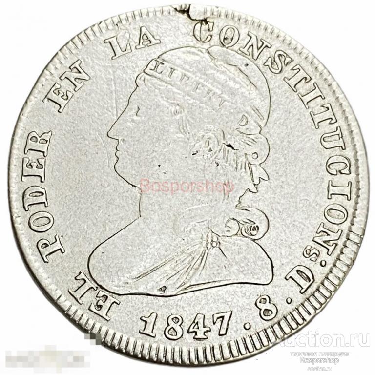 Эквадор 2 реала 1847 г. (GJ) 