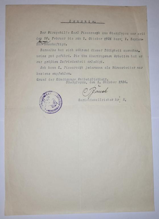 Германия рекомендации конторскому служащему К.Писарчуку от уволившего его судебного исполнителя