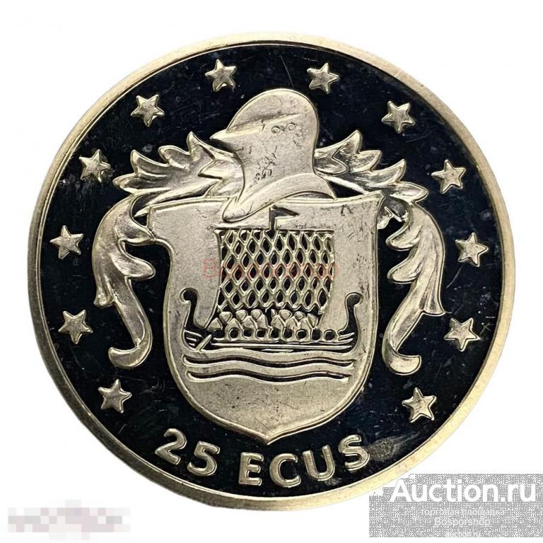 Остров Мэн 25 экю 1994 г. (Лодка викингов на гербе) (Proof) 