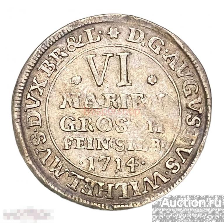 Германия, Брауншвейг-Вольфенбюттель 6 мариенгрошей (1/6 талера) 1714 г. (HH) (Дикарь) 