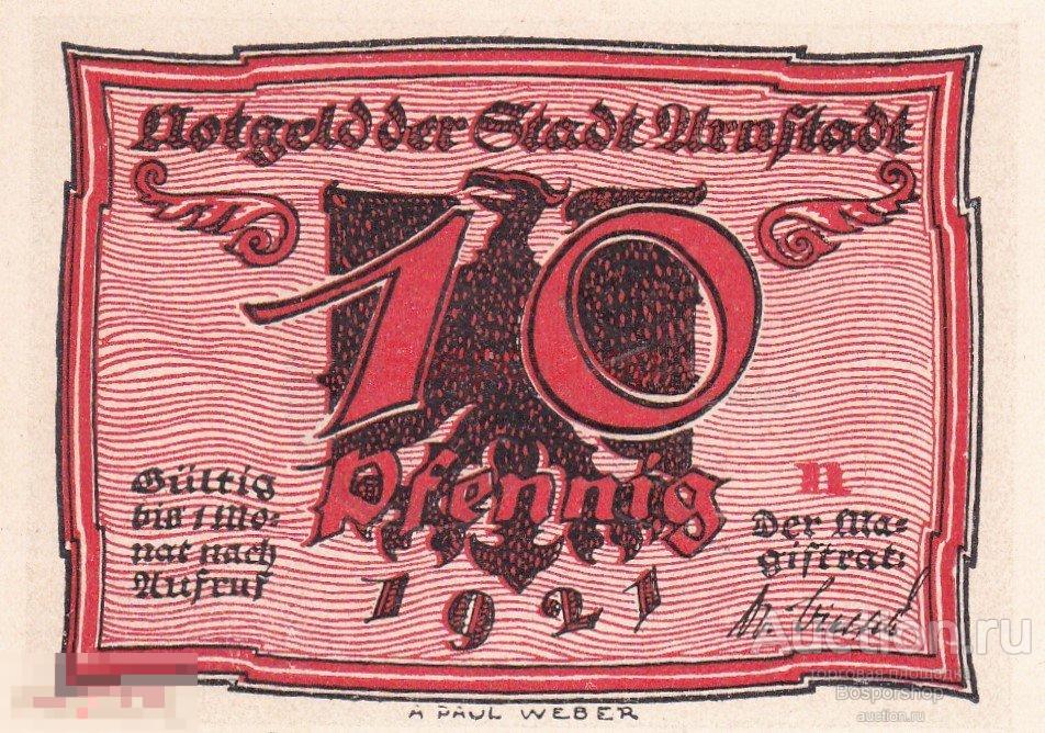 Германия (Веймарская Республика) Арнштадт 10 пфеннигов 1921 г. (N) (2) 