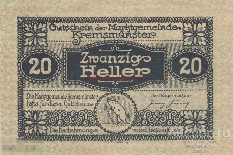 Австрия, Кремсмюнстер 20 геллеров 1914-1920 гг. (Вид 3) 