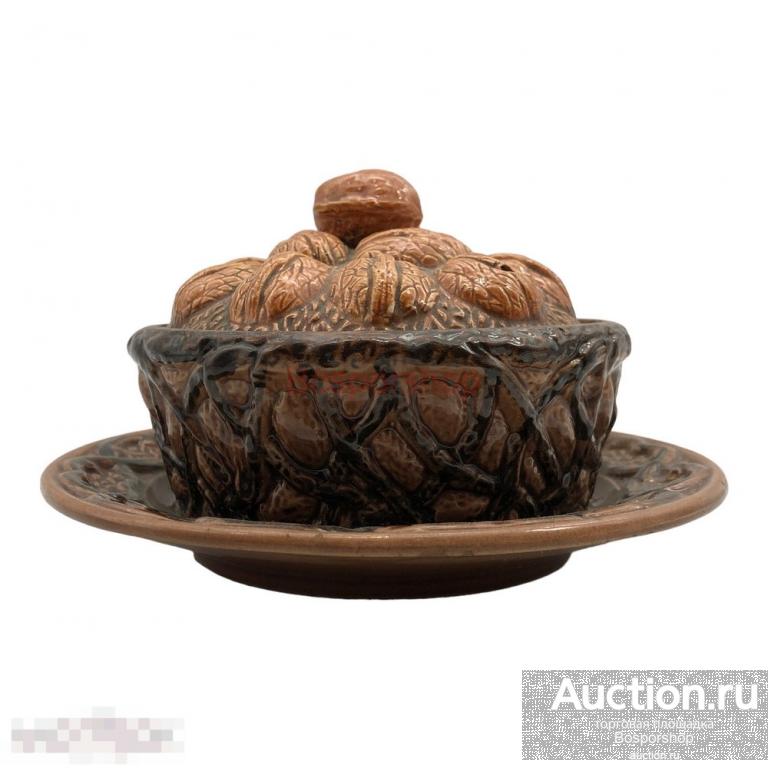 Фарфоровая масленка "Грецкие орехи" 1889-1917 гг., Кузнецов, Российская Империя (3) 