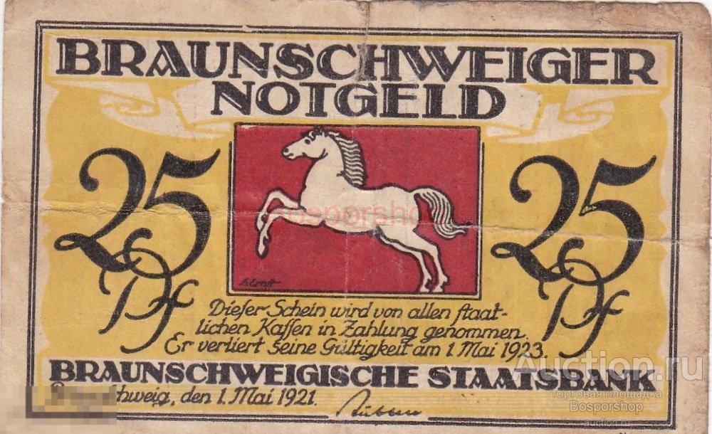 Германия (Веймарская Республика) Брауншвейг 25 пфеннигов 01.05.1921 г. (Вид 3) (14)