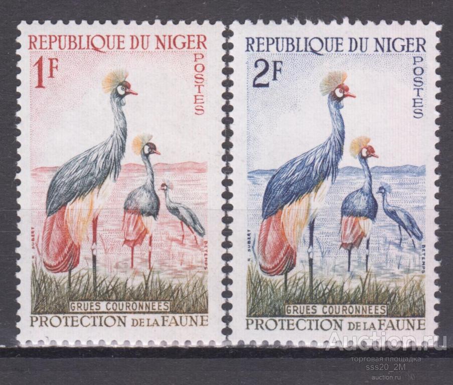 Нигер 1959 венценосный журавль Mi1,2 MNH